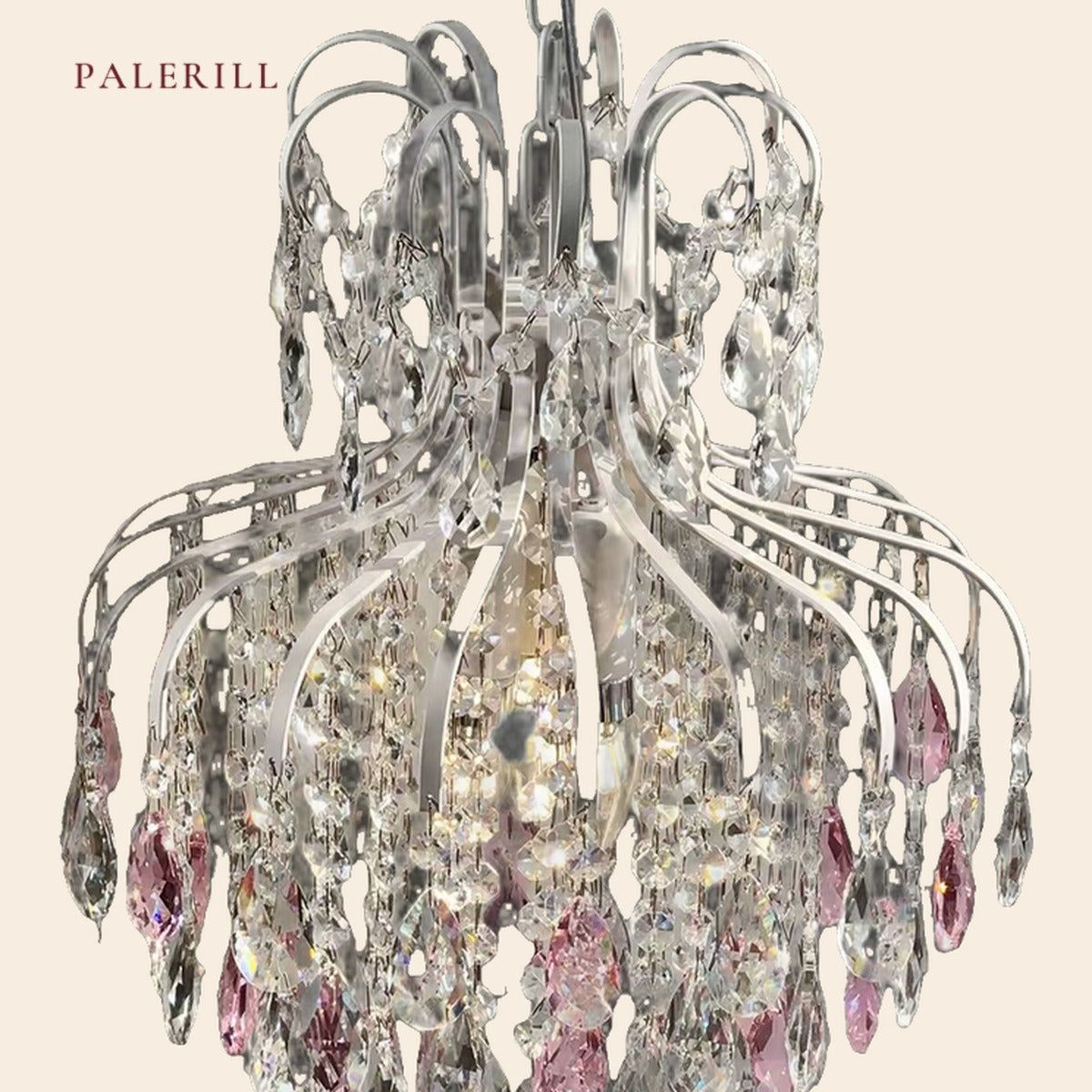 PALERILL AM0342 — Vintage French Pink Crystal Chandelier (view 2)