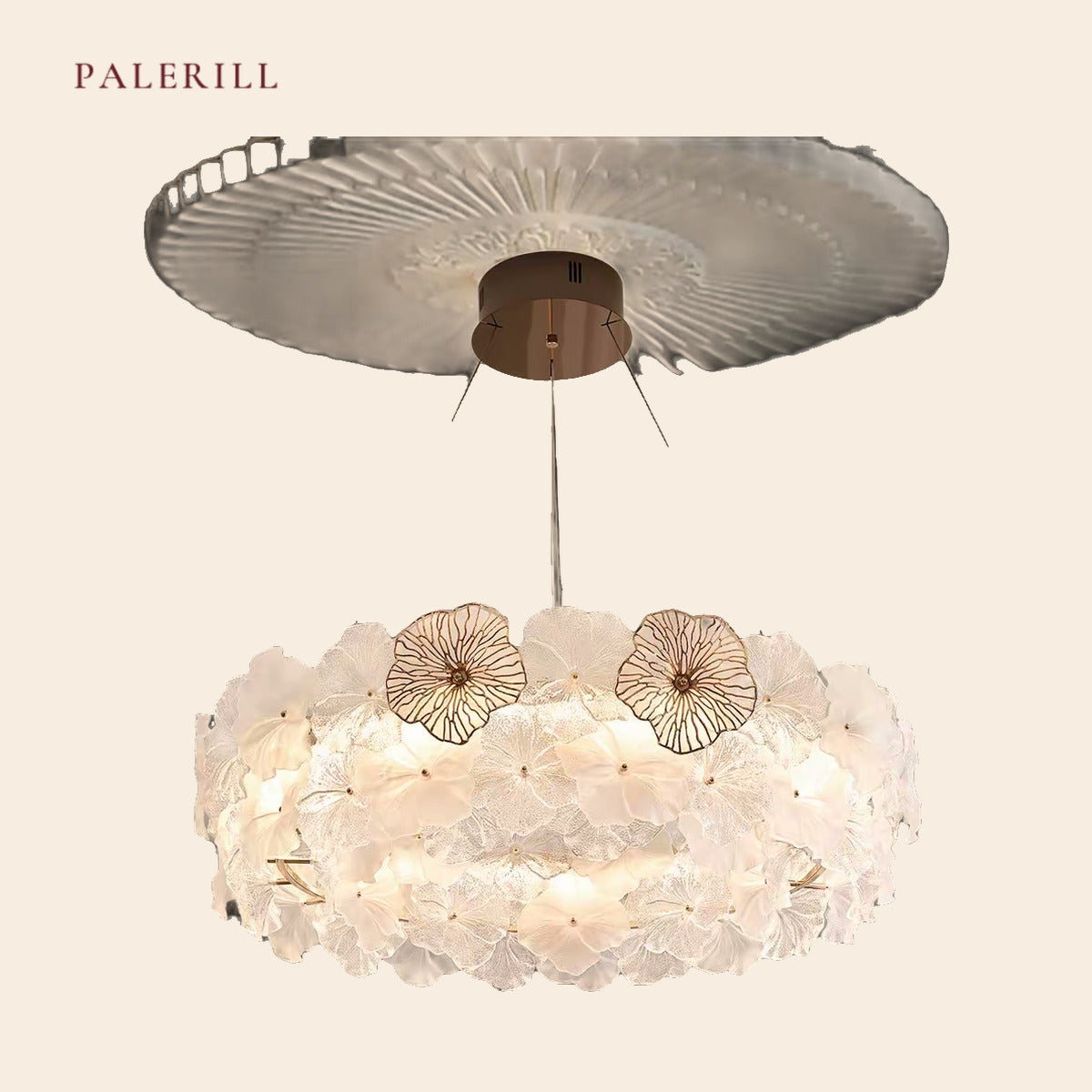 PALERILL AM0351 — French Lotus Glass Chandelier (view 2)