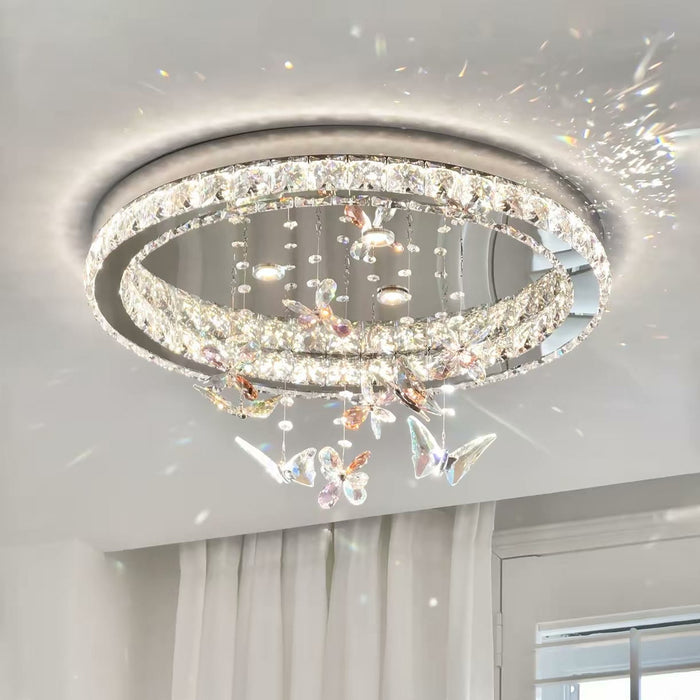 French Pink Butterfly Luxury Round Ceiling Light for Living Room — AM0338