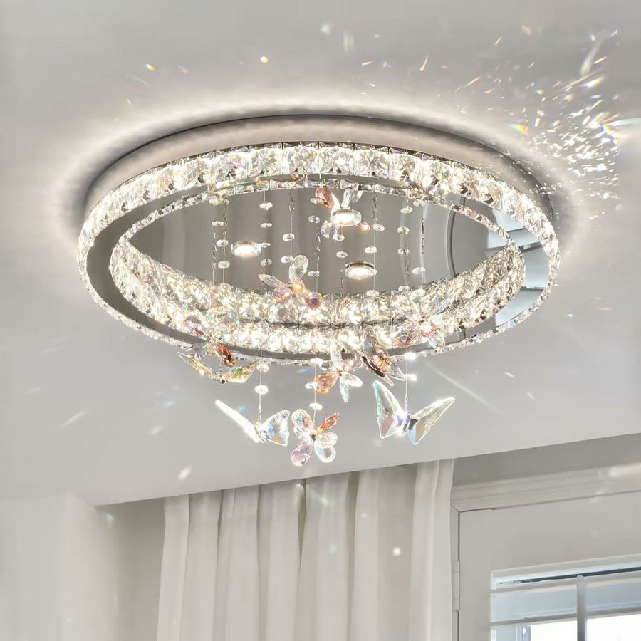 French Pink Butterfly Crystal Ceiling Light — PALERILL AM0338