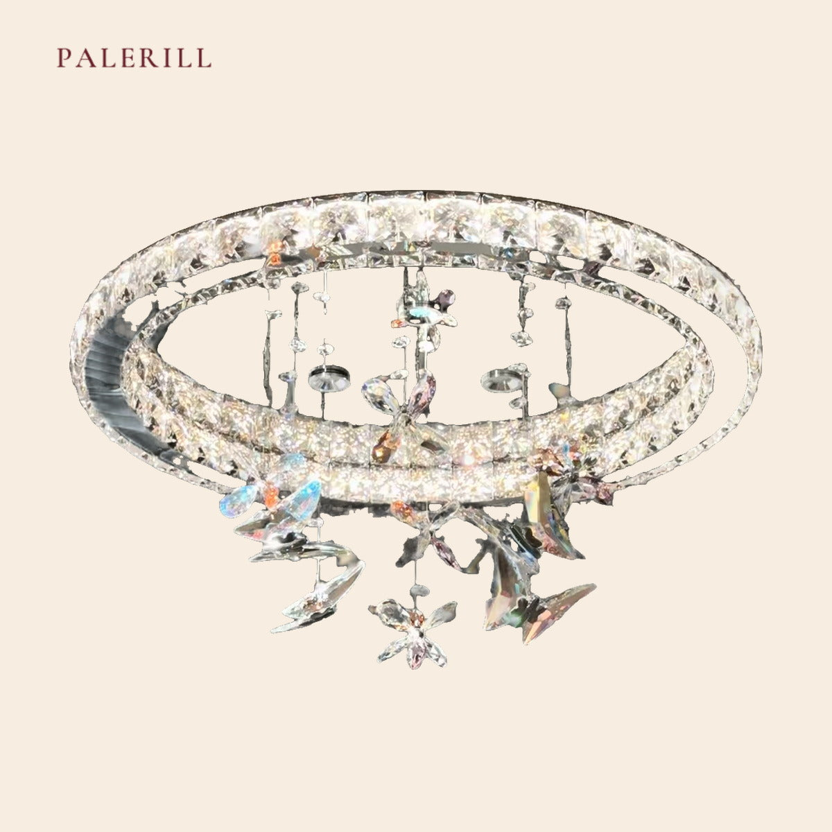 PALERILL AM0338 — French Pink Butterfly Crystal Ceiling Light (view 2)