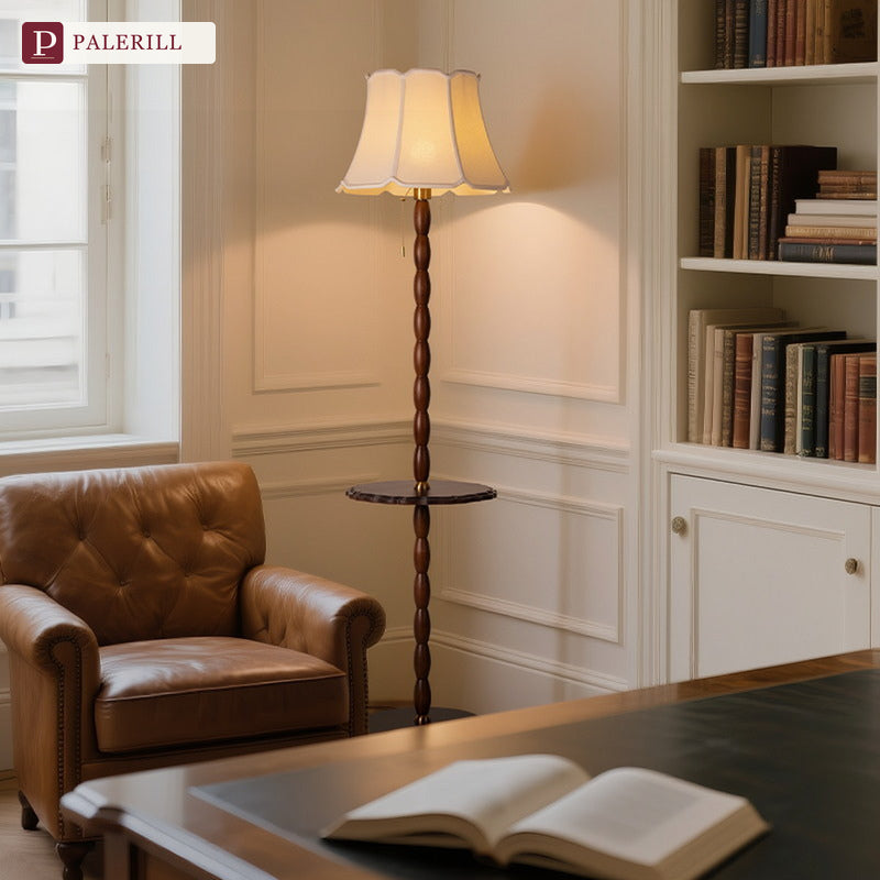 PALERILL | Mid-Century Floor Lamp with Side Table & Shelf