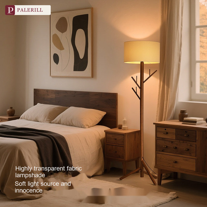 PALERILL | Wabi-Sabi Solid Wood Floor Lamp with Coat Rack