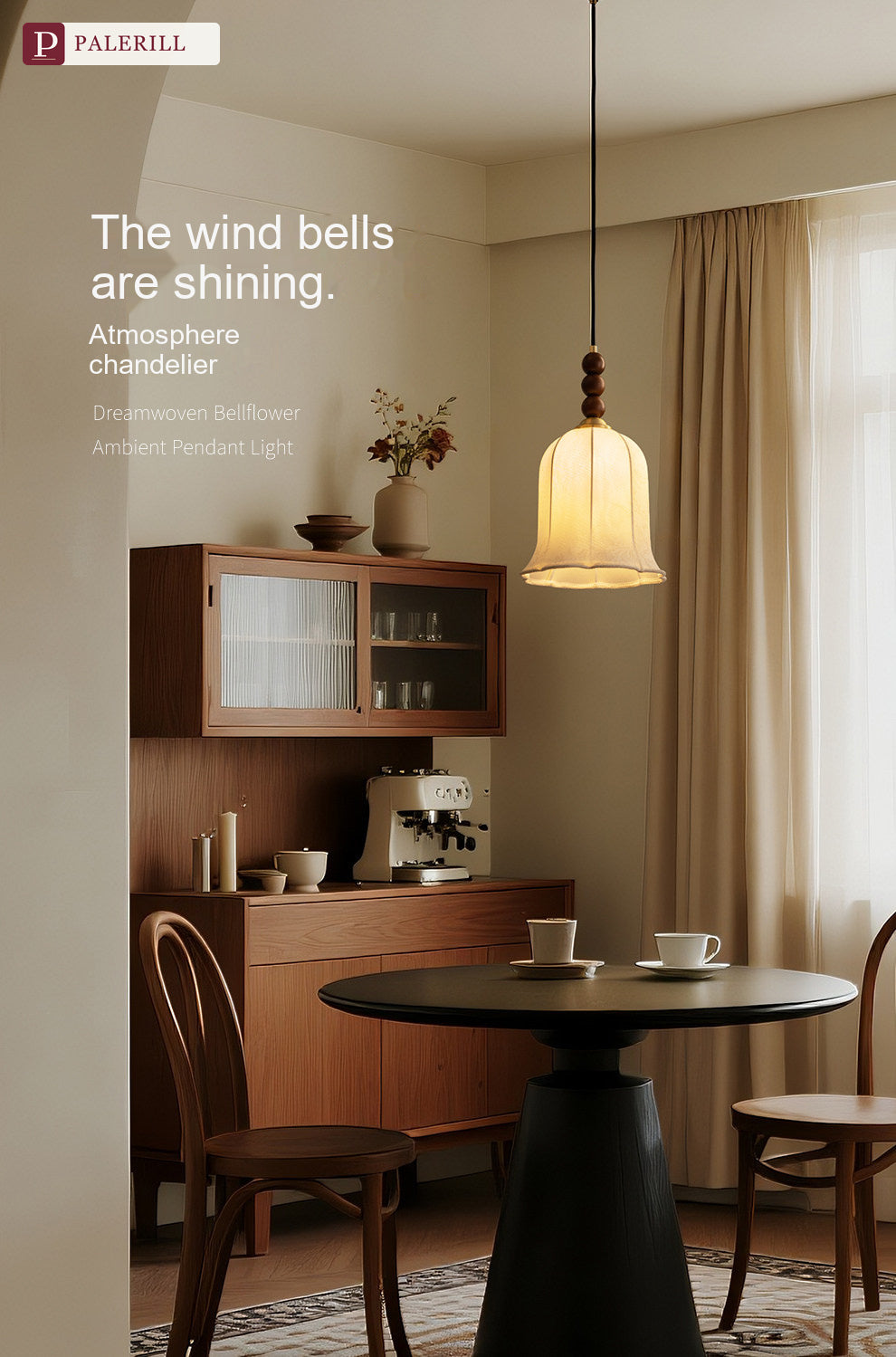 PALERILL | Wabi-Sabi Solid Wood Fabric Dining Pendant Light