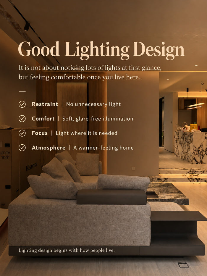 Residential lighting scheme with layered ambient, wall wash and accent light