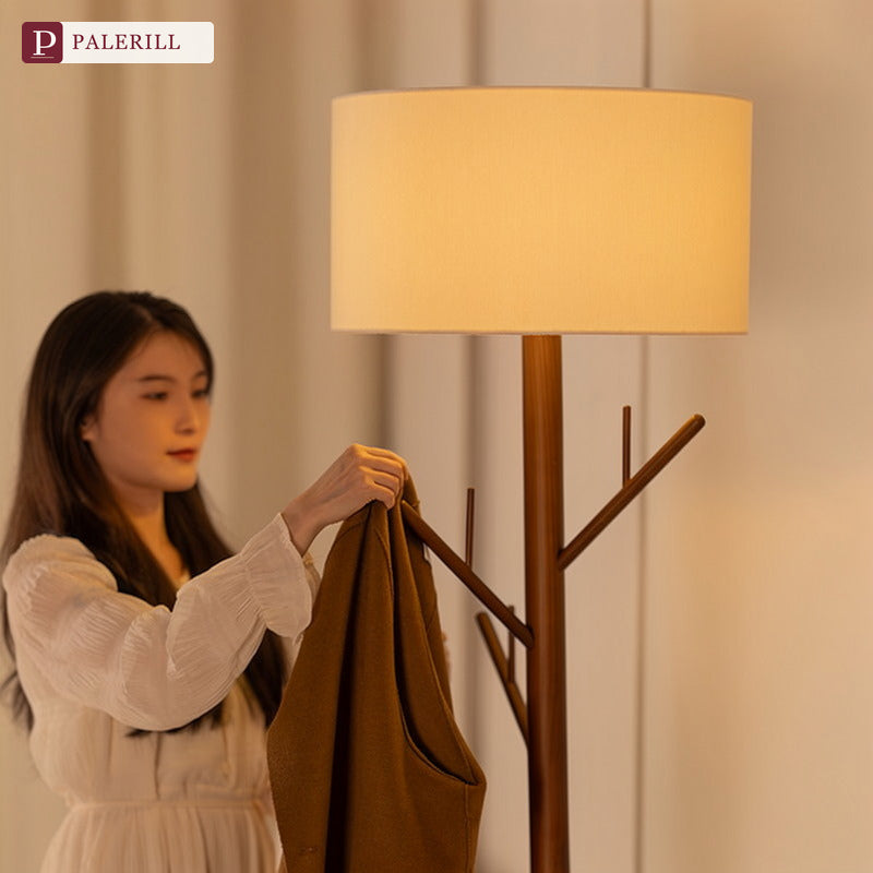 PALERILL | Wabi-Sabi Solid Wood Floor Lamp with Coat Rack