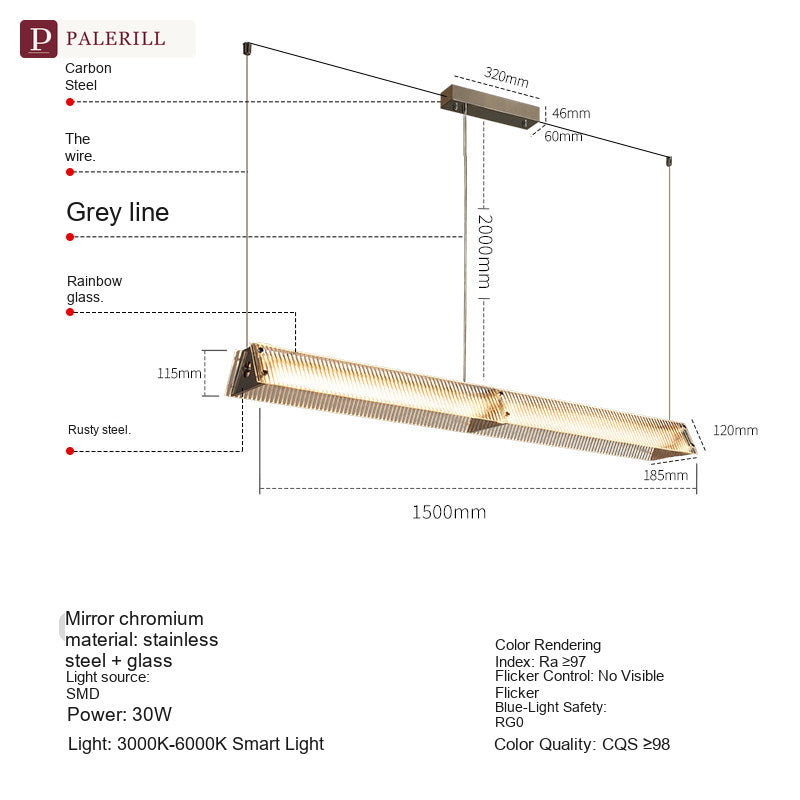 PALERILL | suspension linéaire industriel en verre bauhaus