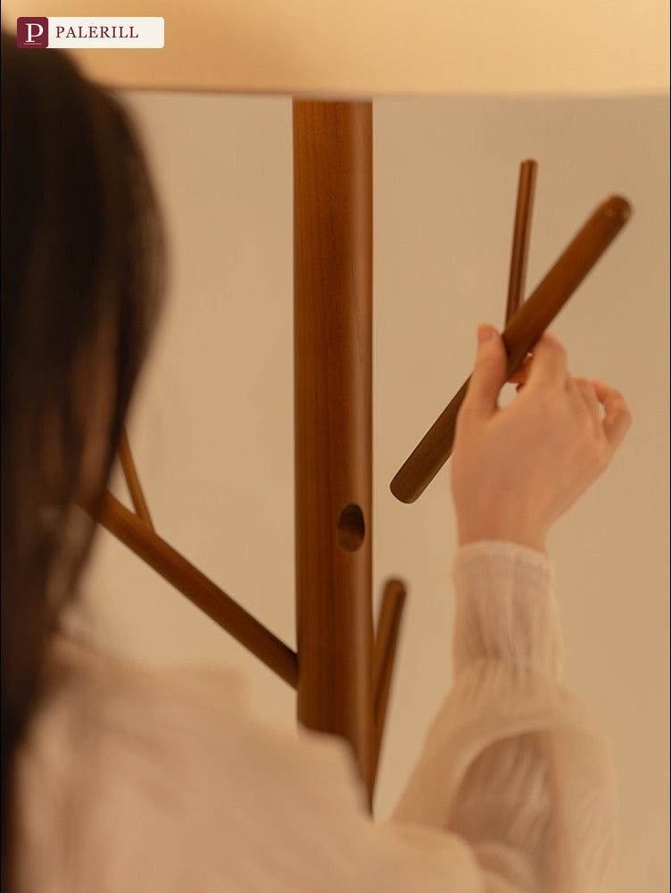 PALERILL | Wabi-Sabi Solid Wood Floor Lamp with Coat Rack