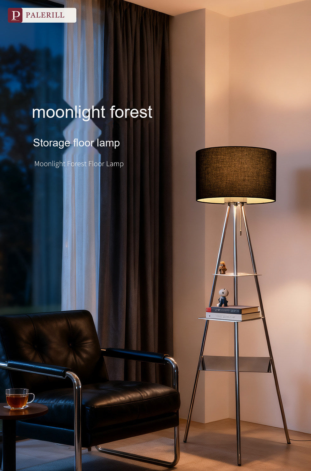 PALERILL | Bauhaus Floor Lamp with Integrated Bookshelf