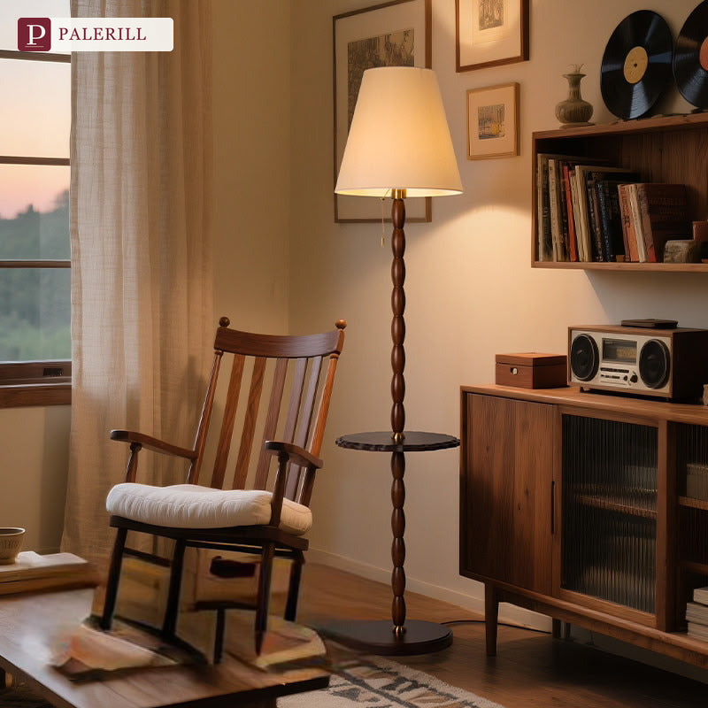 PALERILL | Mid-Century Floor Lamp with Side Table & Shelf