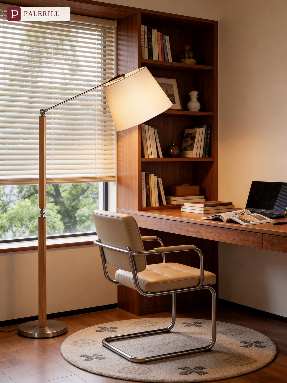PALERILL | Mid-Century Solid Wood Swing-Arm Floor Lamp