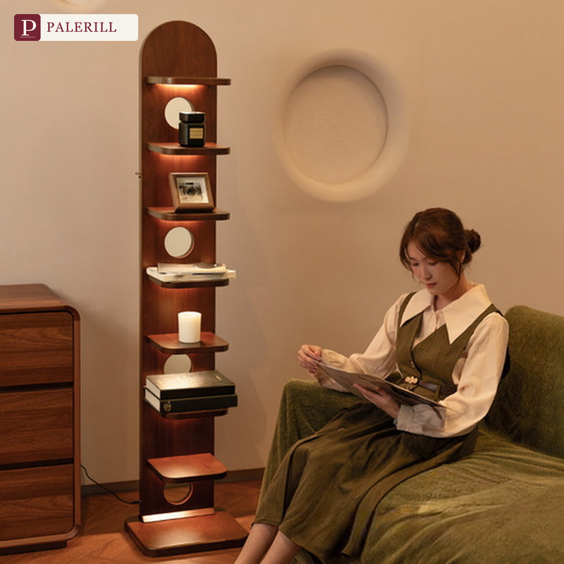 PALERILL | Vintage Solid Wood Bookshelf Floor Lamp