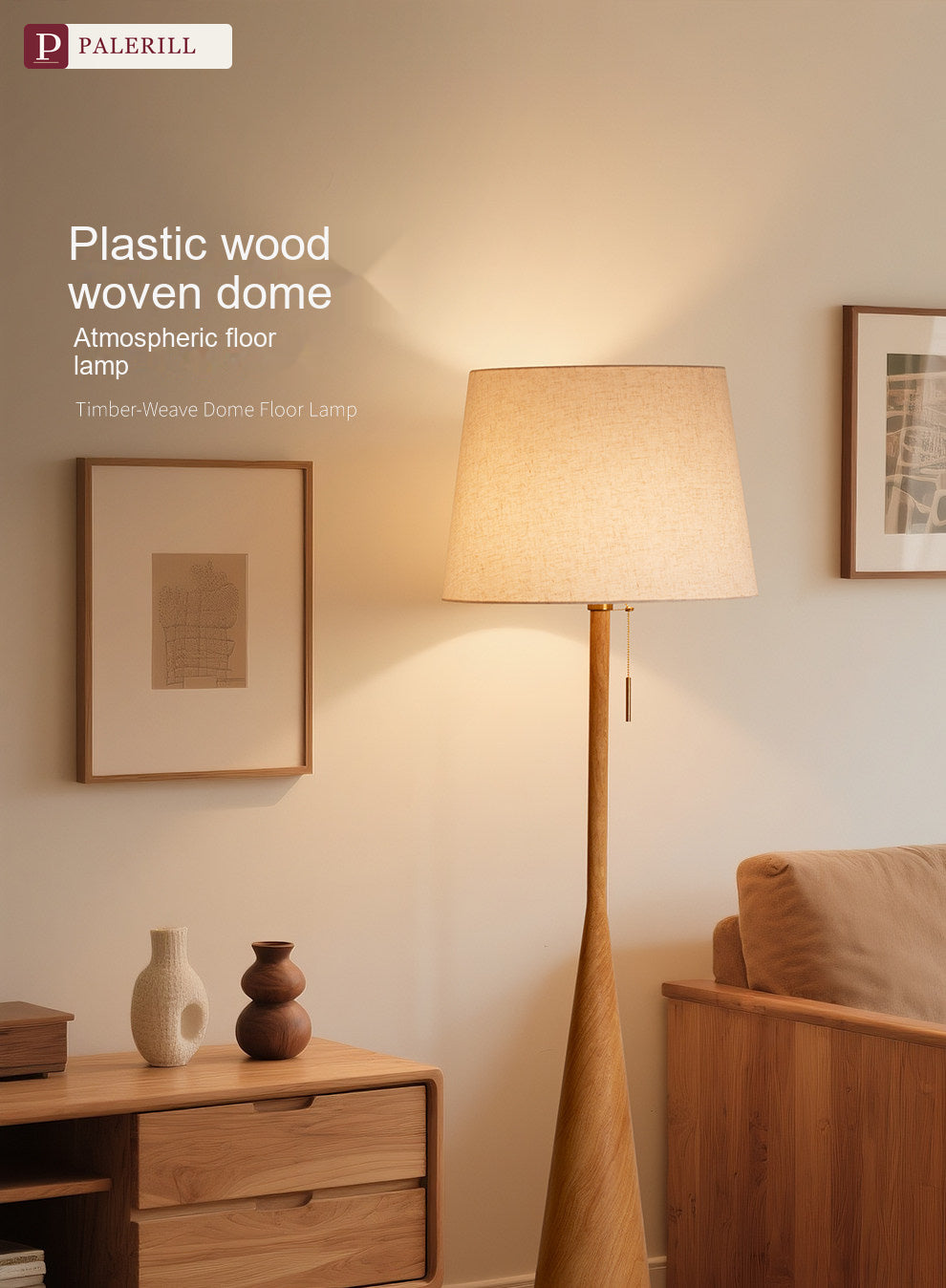 PALERILL | Cream Tone Wooden Floor Lamp, Luxury Minimalist