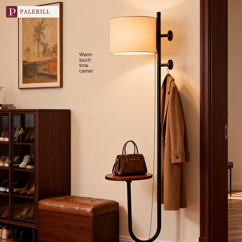 PALERILL | Mid-Century Floor Lamp with Coat Rack & Shelf