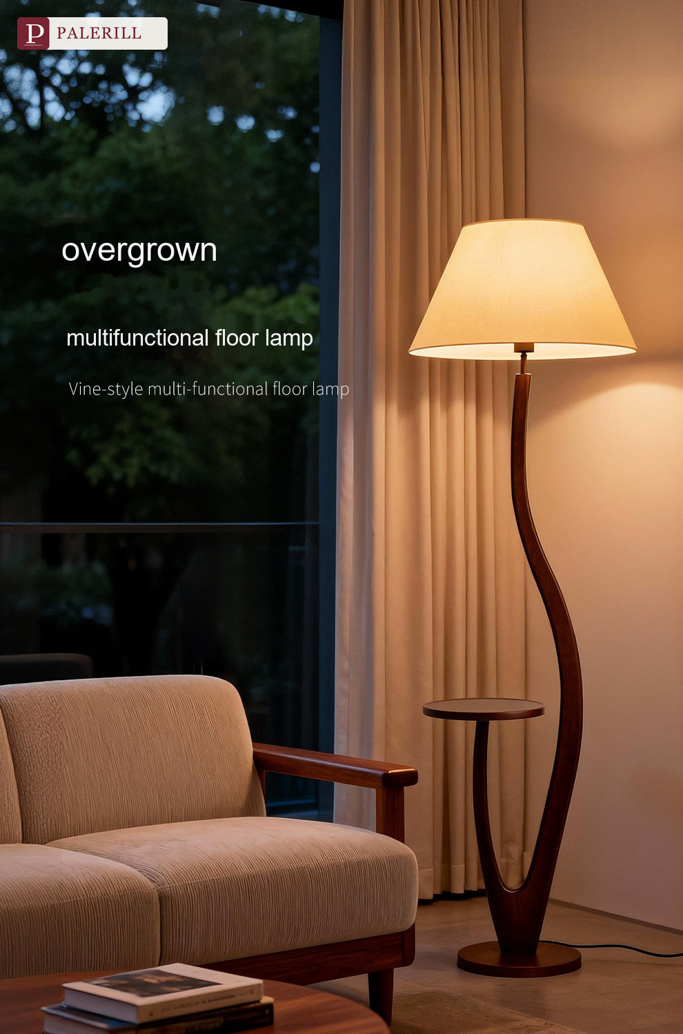 PALERILL | Smart Vintage Floor Lamp with Solid Wood Side Table
