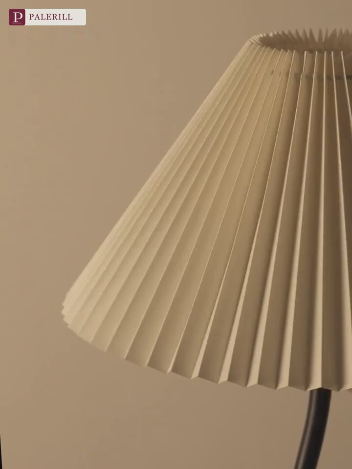 PALERILL | Cream Wood-Tone Floor Lamp with Built-In Side Table