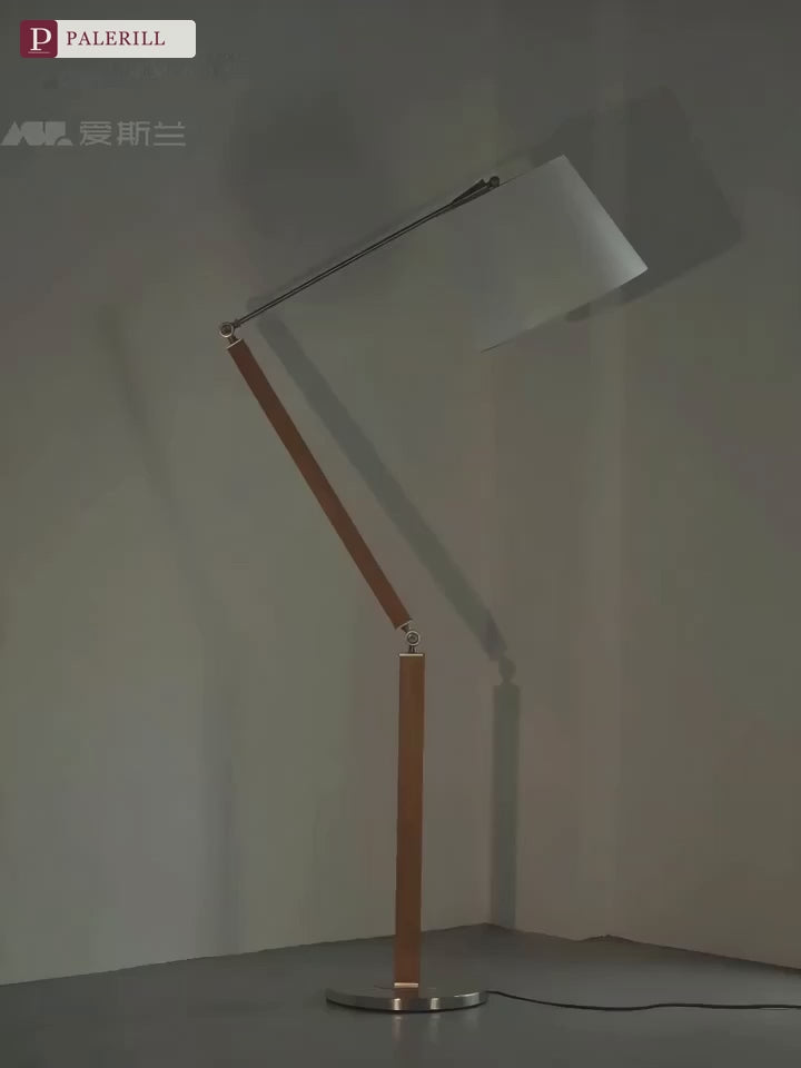 PALERILL | Mid-Century Solid Wood Swing-Arm Floor Lamp